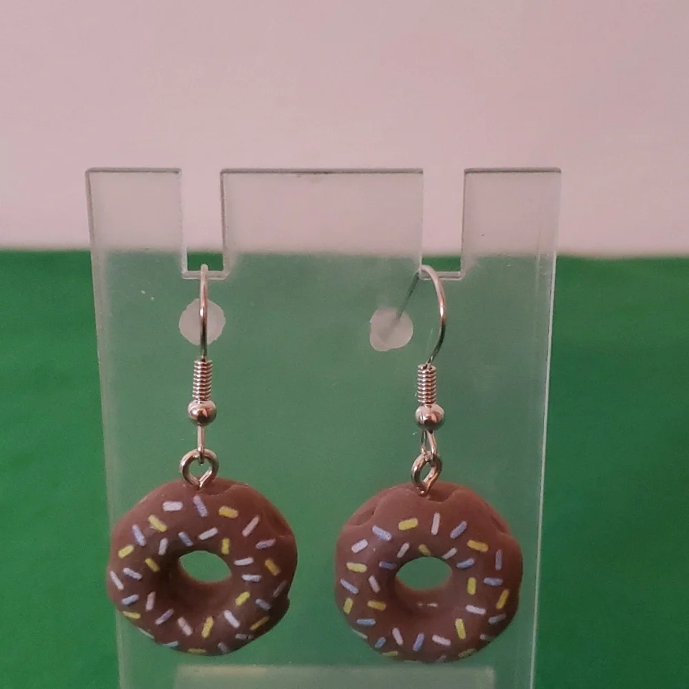 Girls / Womens Brown Pierced Donut Earrings